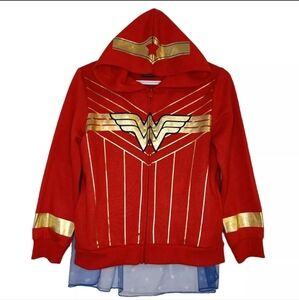 Wonder Woman Red Girl's Zip Hoodie w/ Detachable Cape Jr - NWT Size XL 14/16